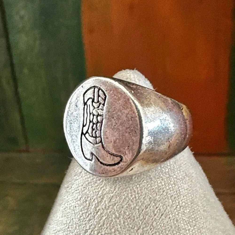 Silver-Tone CowboyโBoot Signet Ring - Picture 2 of 11